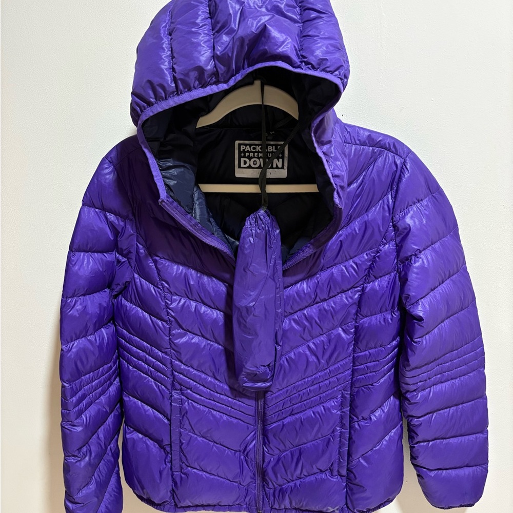 Xersion packable premium down hodded jacket